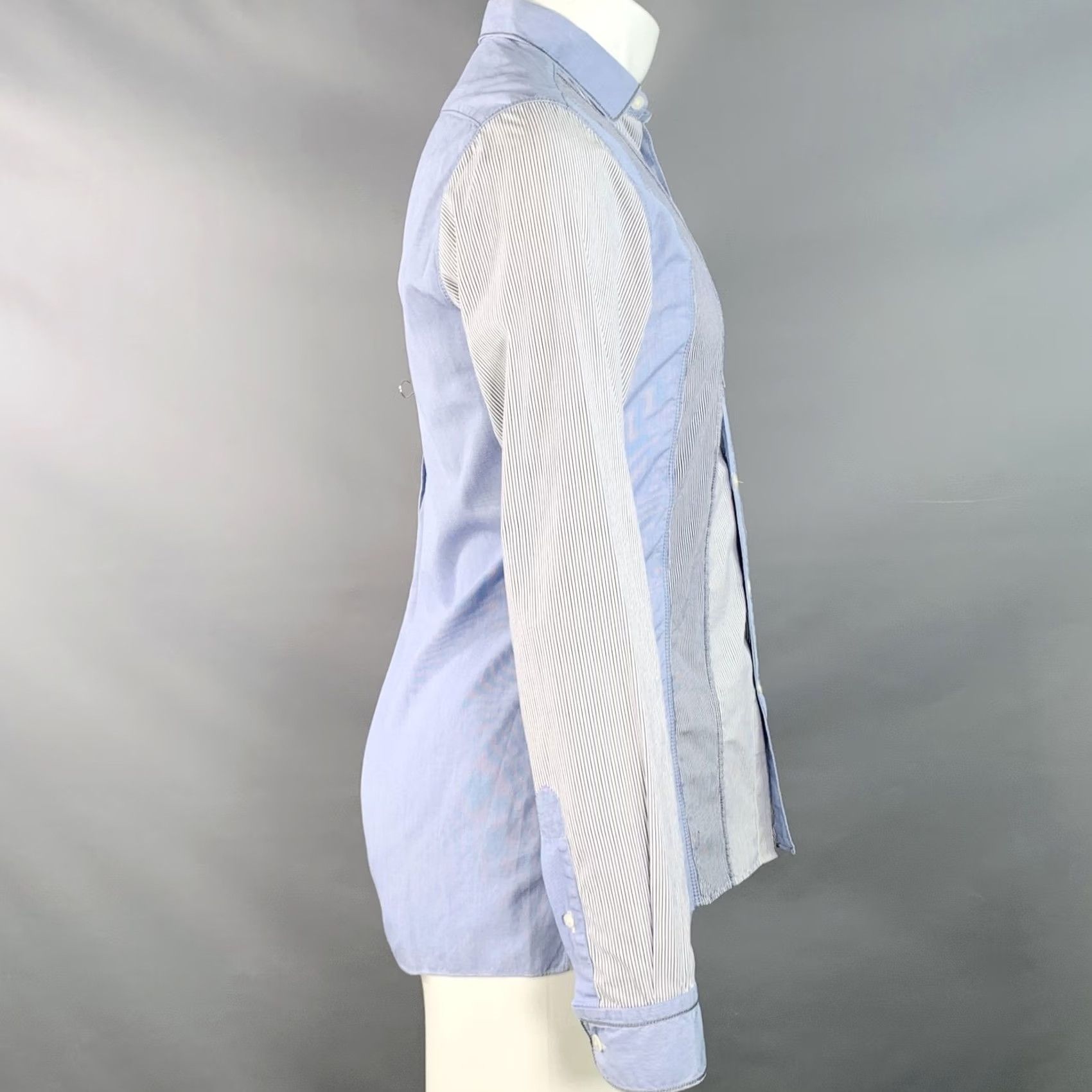 Lanvin LANVIN Shirt S White Blue Navy Patchwork Stripe Cotton Long Sleeve Size Size US S / EU 44-46 / 1 - 3 Thumbnail