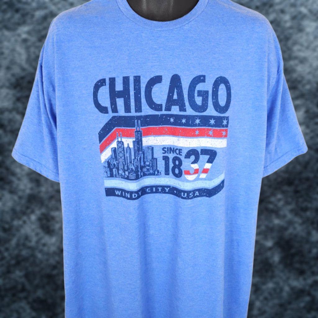 Gildan VINTAGE Chicago T Shirt Mens 2XL Blue Windy City Travel Destination Tee Size US XXL / EU 58 / 5 - 1 Thumbnail