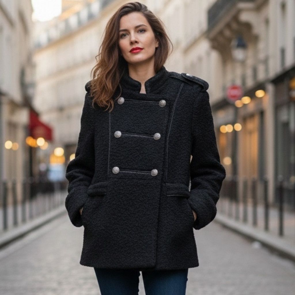 Other Nizan Black Boucle Wool Blend Napoleon Coat Size XL Size XL / US 12-14 / IT 48-50 - 1 Thumbnail