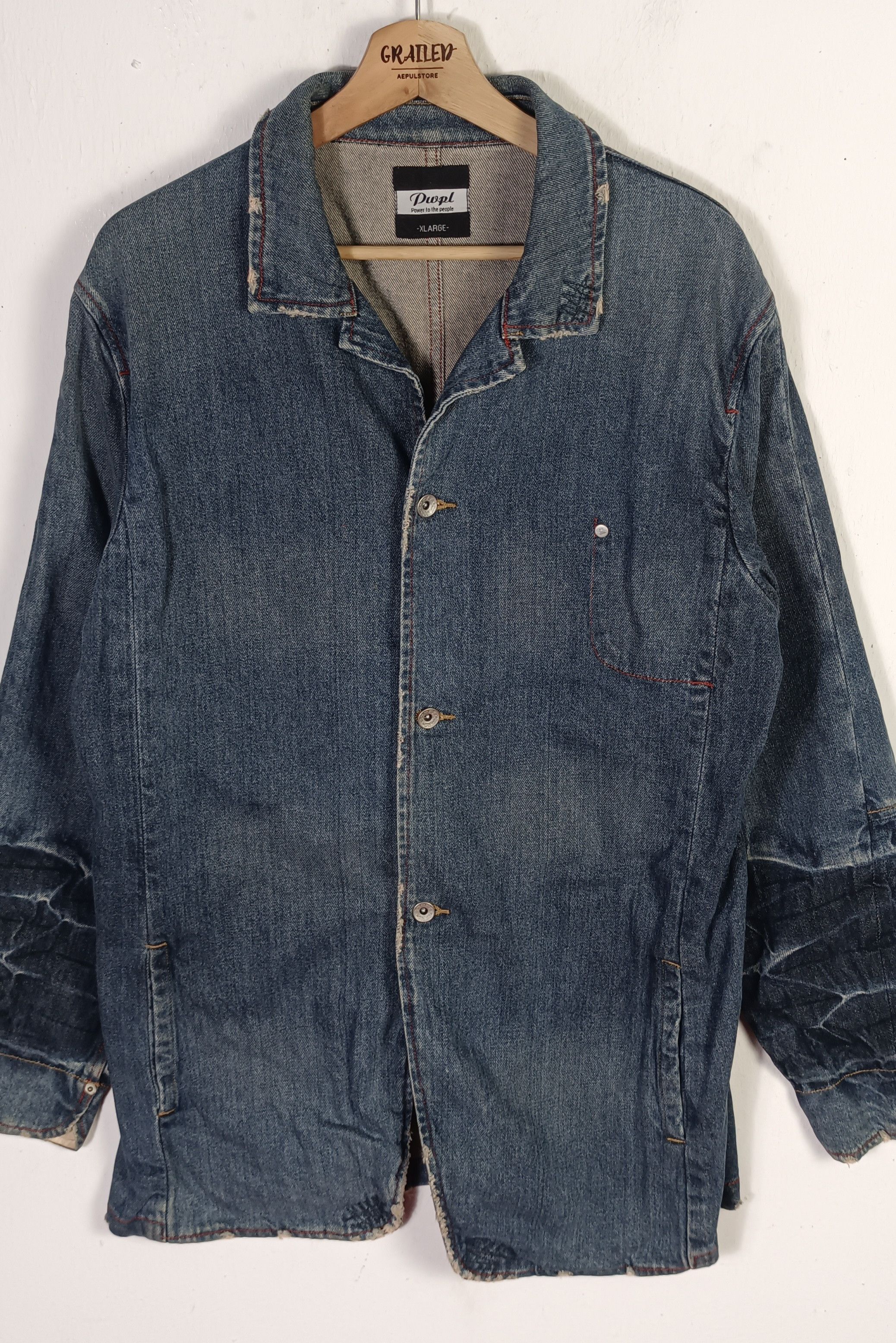 Japanese Brand Vintage🔥 Power Of The People Distresed Denim Jacket Size US M / EU 48-50 / 2 - 3 Thumbnail