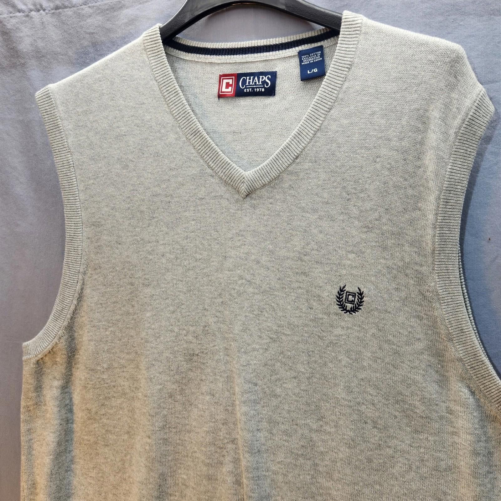 Chaps Men's Chaps Sweater Vest Gray Size Large 100% Cotton Size US L / EU 52-54 / 3 - 2 Thumbnail