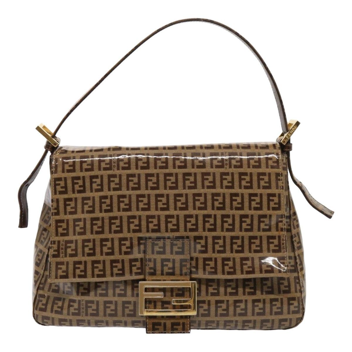 FENDI Zucchino Canvas Mamma Baguette Shoulder Bag Beige