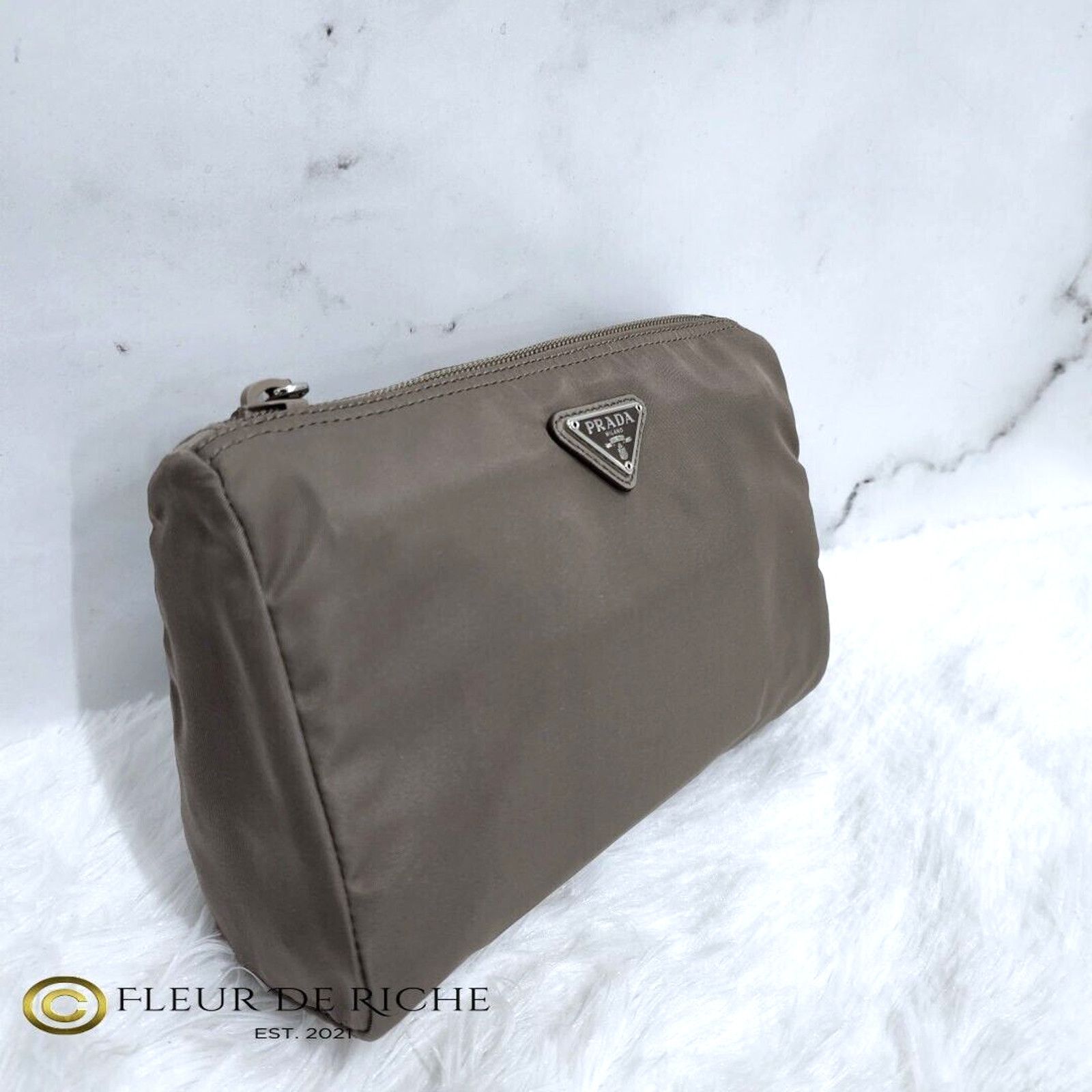 Prada Prada Necessaire Tessuto Nylon Small Toiletry Clutch Gray Size ONE SIZE - 1 Thumbnail