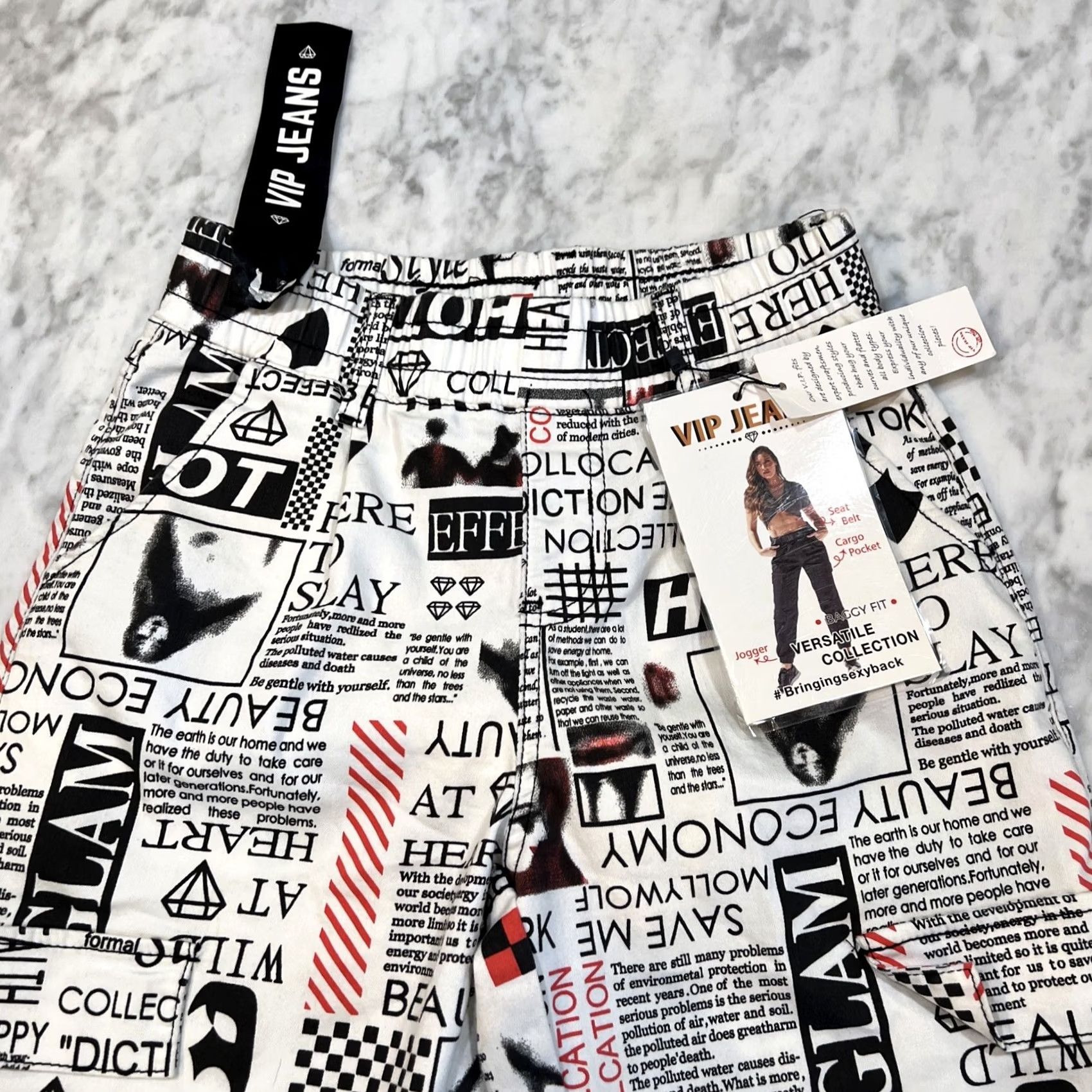 Vintage New title: VIP Jeans Newsprint Womens Size 3/26 Jogger Cargo Baggy Fit NWT Size 26" / US 2 / IT 38 - 5 Thumbnail