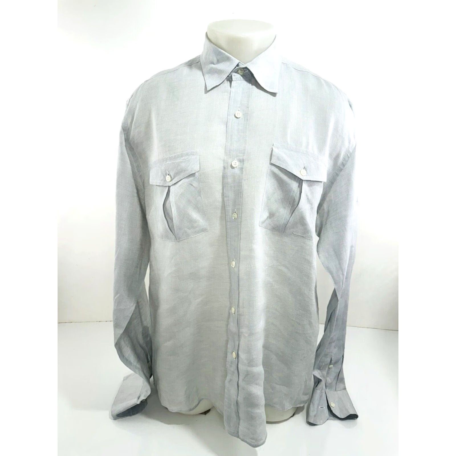 Billy Reid BILLY REID LINEN Mens XL Shirt Button-Up Long Sleeve Full Cut Work Style EXCELLENT Gray Size US XL / EU 56 / 4 - 2 Thumbnail