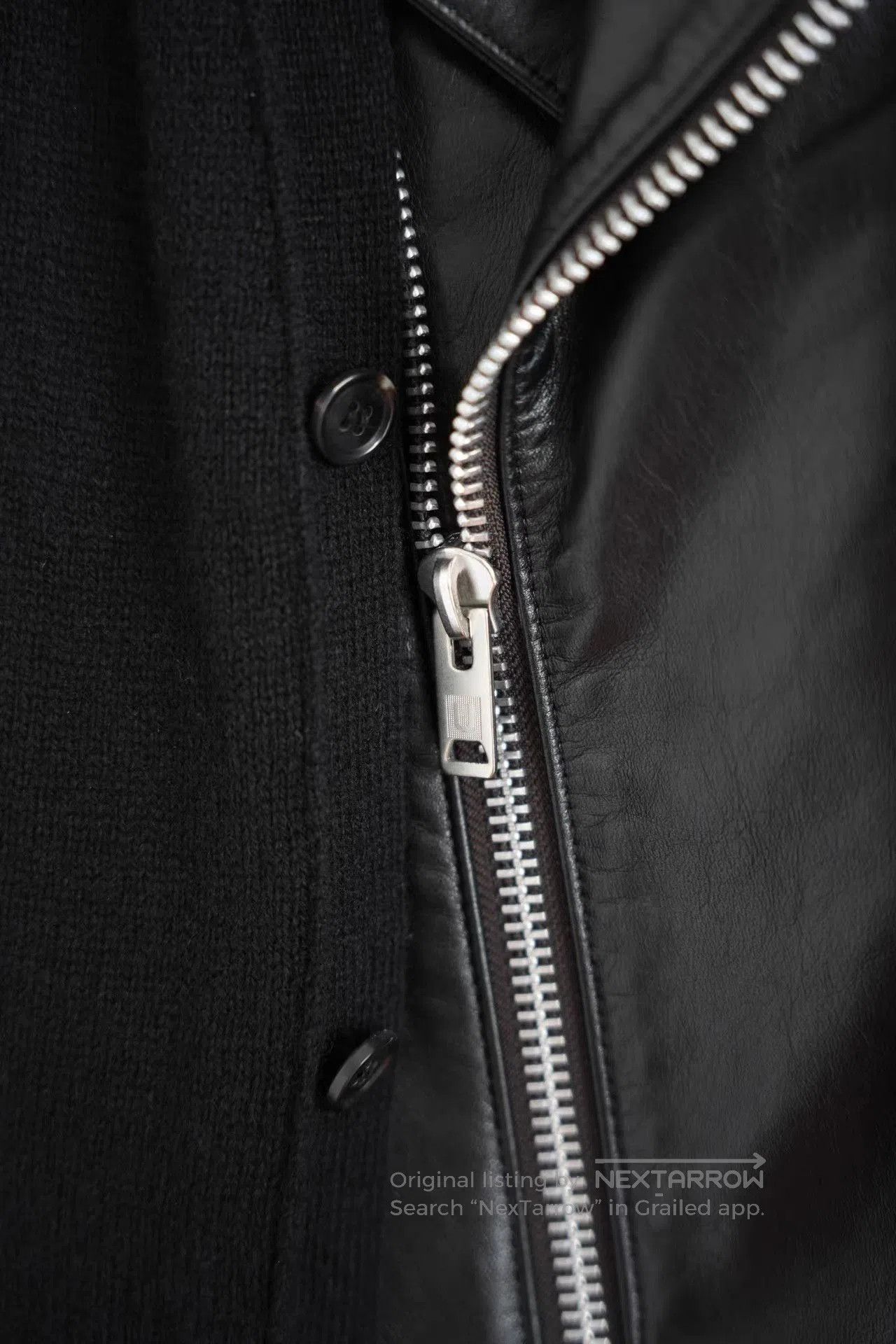 Undercover Black Leather Sleeved Knit Moto Jacket. Size US XL / EU 56 / 4 - 4 Thumbnail