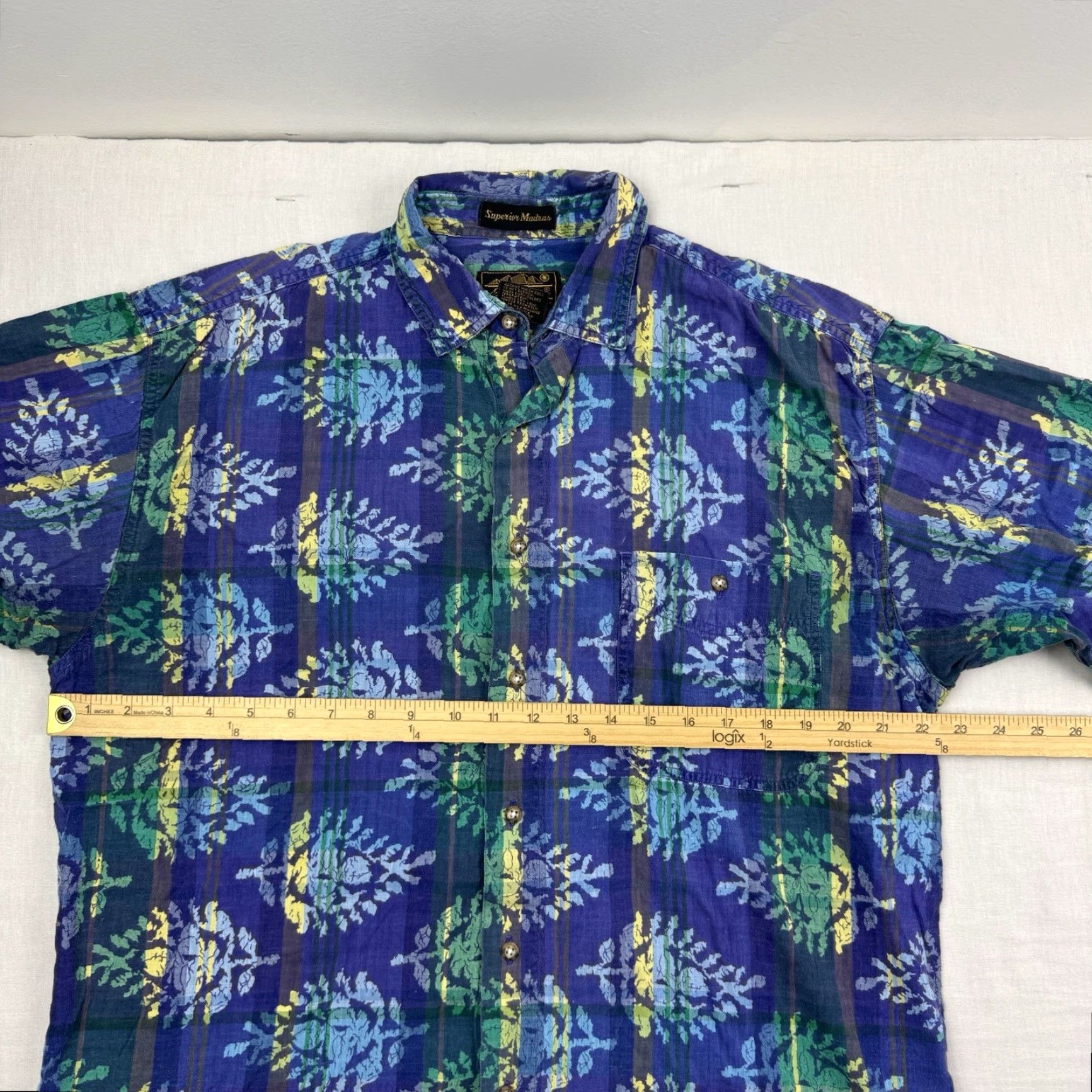 Eddie Bauer VINTAGE Eddie Bauer Button-Up Shirt Adult L Blue 90s Tropical Madras Collared Mens Size US L / EU 52-54 / 3 - 6 Thumbnail