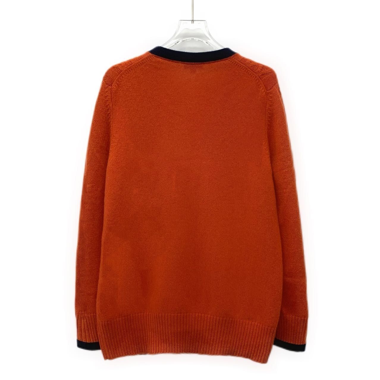 Chanel Chanel Red Cashmere V-Neck Cardigan With Navy Trim & Pockets Size XXS / US 00 / IT 34 - 8 Thumbnail