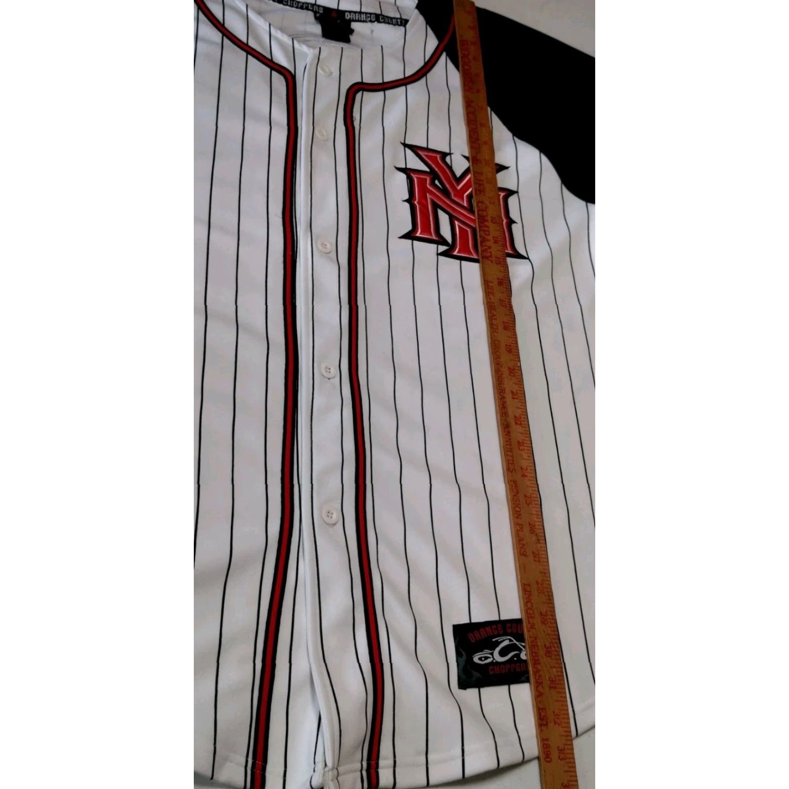 Vintage VINTAGE Orange County Choppers New York Shirt XL Baseball Jersey Motorcycle Pinstripe Shirt X L White Embroidered Choppers Men Size US XL / EU 56 / 4 - 7 Thumbnail
