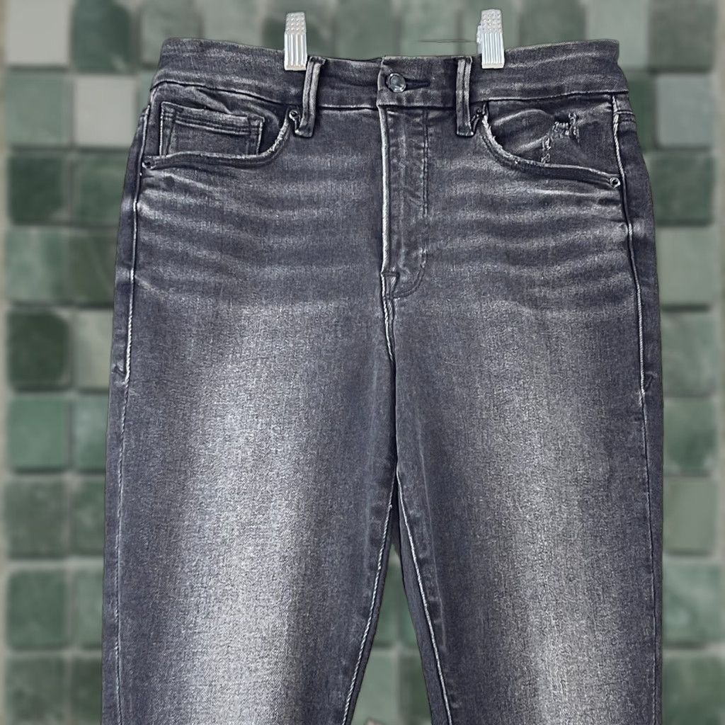 Good American Good American Good Waist Crop Jeans Womens 8 Black Denim High Waist Distressed Jeans Size 30" / US 8 / IT 44 - 1 Thumbnail
