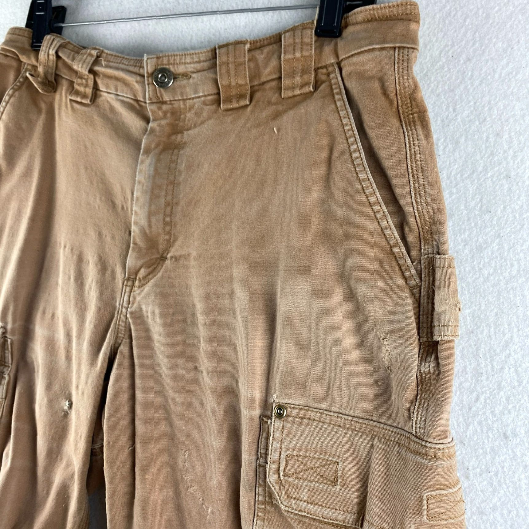 CO Duluth Cargo Shorts Mens 34 Beige Canvas Outdoors Distressed Cargo Pocket Mid Rise 12in Regular Mens Size US 34 / EU 50 - 7 Thumbnail