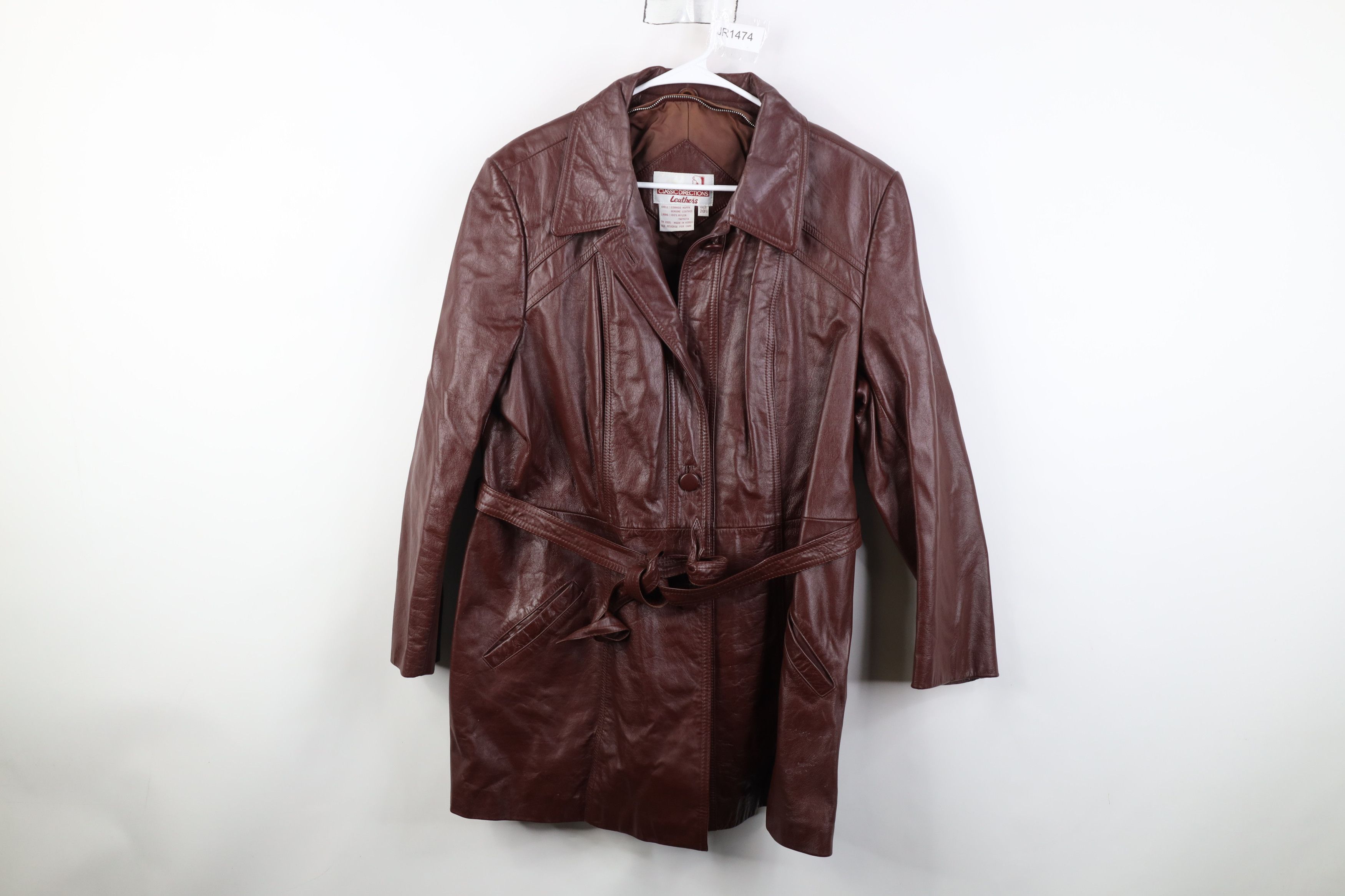 Vintage Vintage 70s Streetwear Belted Cow Leather Trench Coat Size 3XL / US 20-22 - 1 Thumbnail