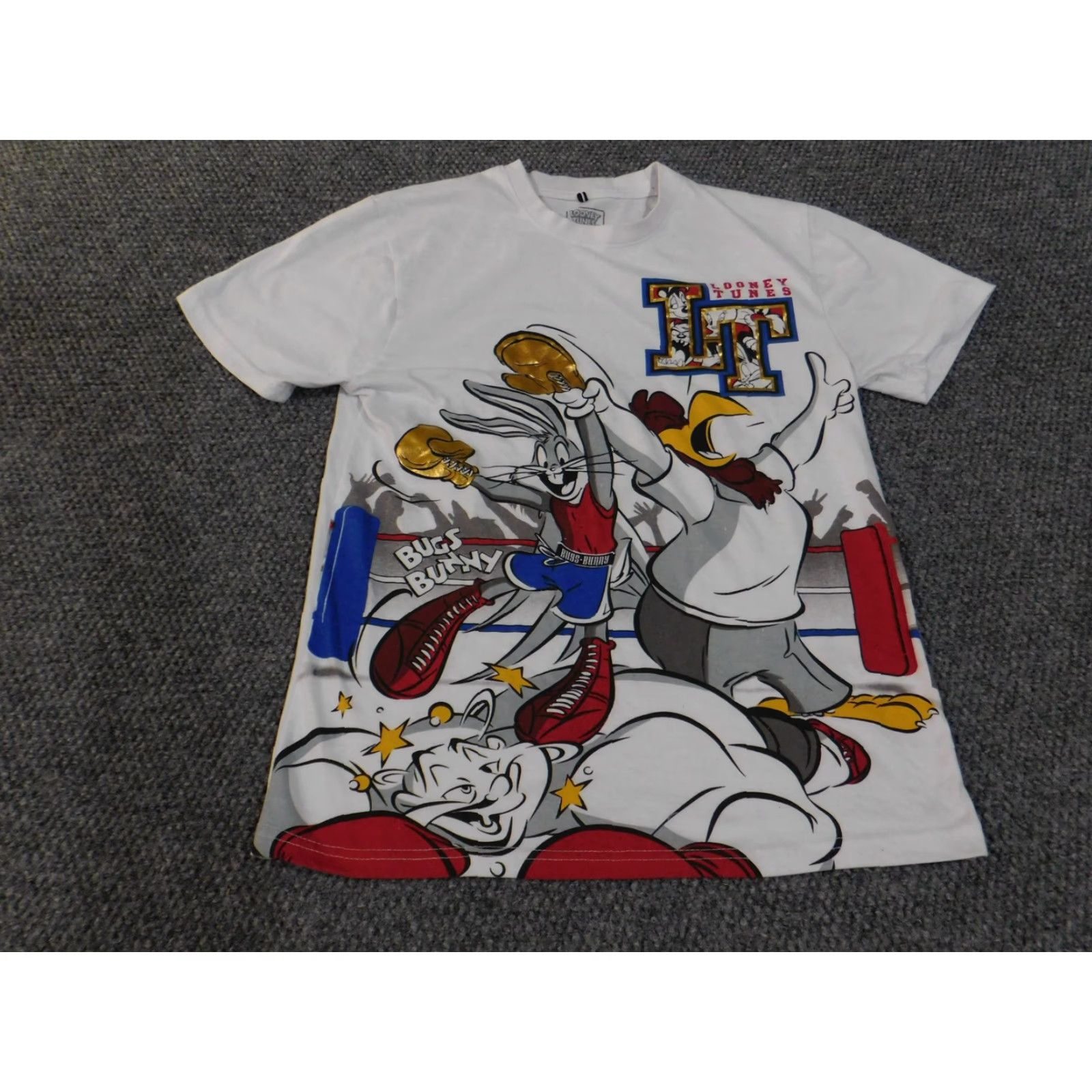 Vintage Looney Tunes Shirt Mens M White Bugs Bunny Foghorn Leghorn Cartoon Tee Box Boxing Graphic Print Crew Neck Short Sleeve Cotton Polyester Vintage Theme Size US M / EU 48-50 / 2 - 3 Thumbnail