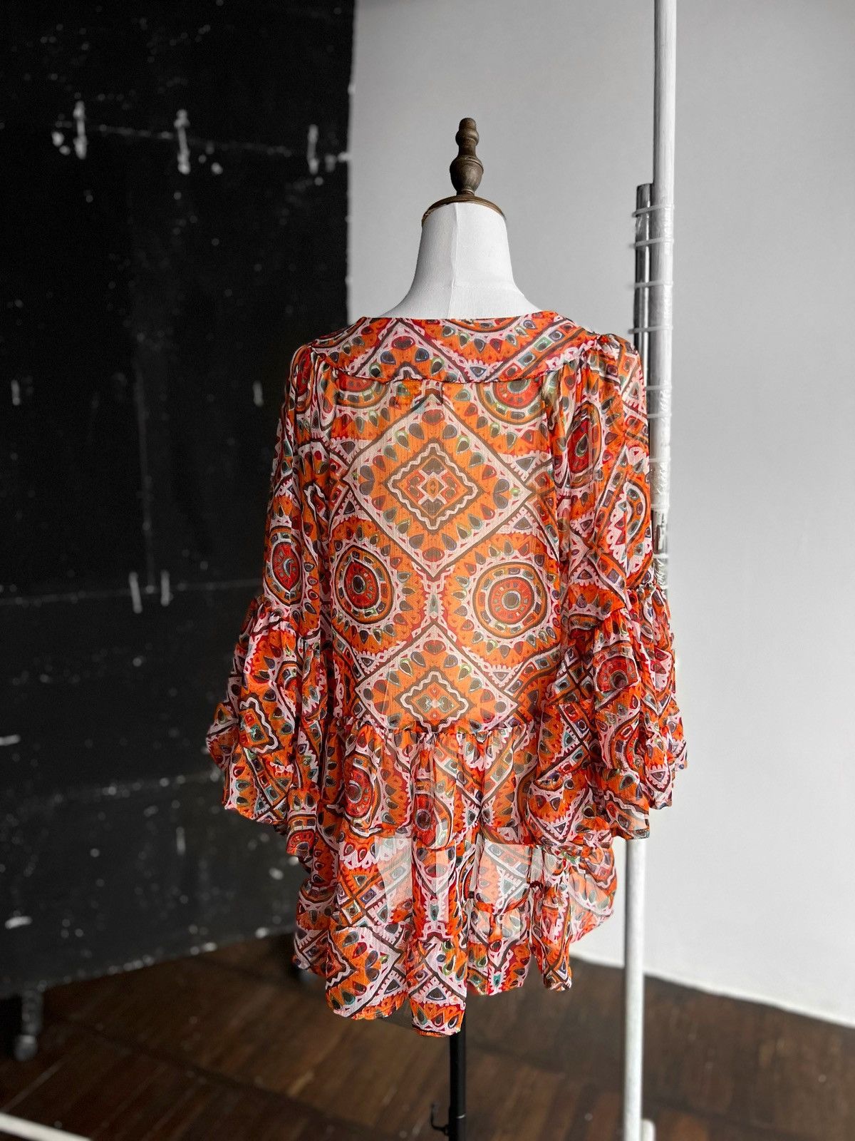Designer Antica Sartoria by Giacomo Cinque Orange 3/4 Sleeve Blouse Size ONE SIZE - 3 Thumbnail