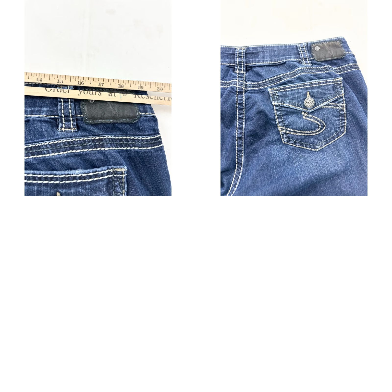 Silver Jeans Co. Silver Jeans Women 22x31 Blue Denim Thick Stitch Western Glove Works Suki Skinny Jeans Size 40" / US 18 - 8 Thumbnail
