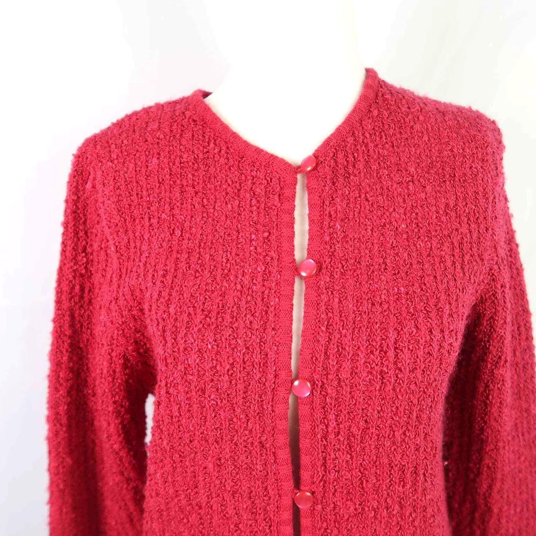 Pinko VINTAGE 90s raspberry pink textured knit cardigan sweater S front button Women Size S / US 4 / IT 40 - 2 Thumbnail