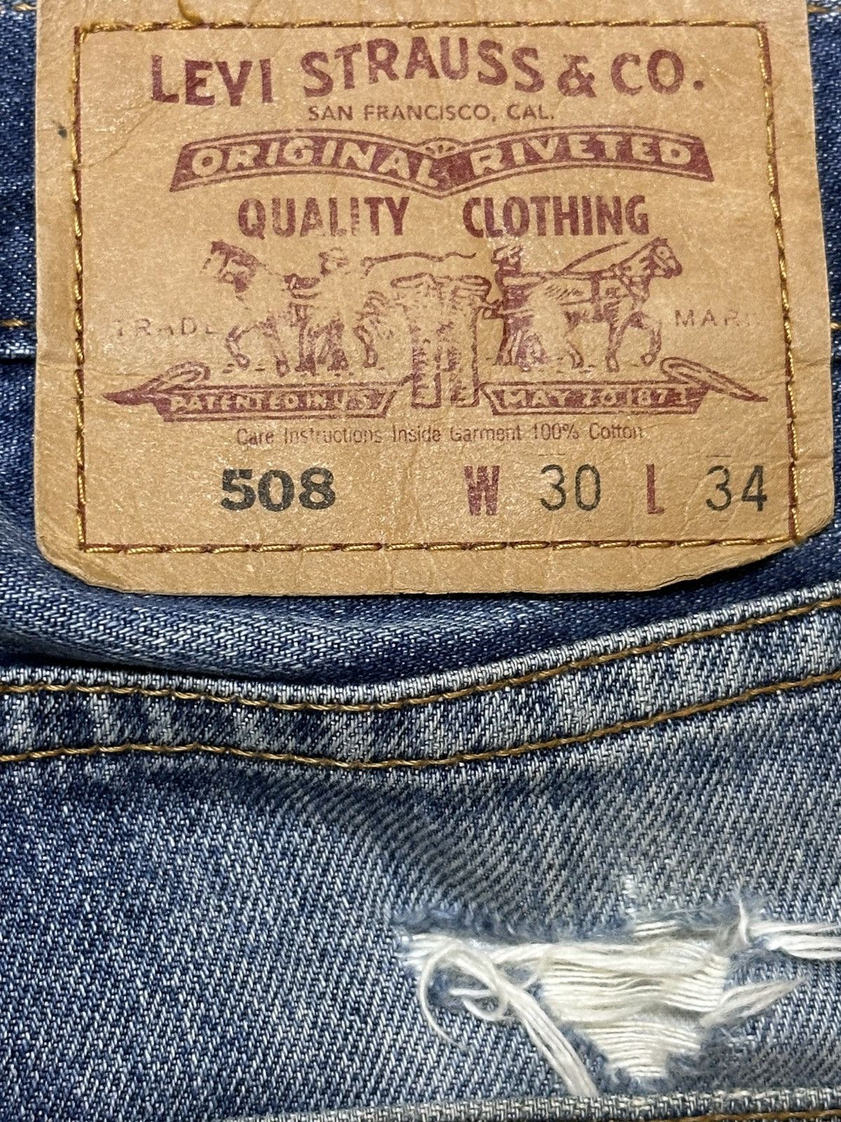 Levi's Vintage 90s Levis 508 Blue Faded Wash Distress Baggy Jeans Size US 30 / EU 46 - 9 Thumbnail