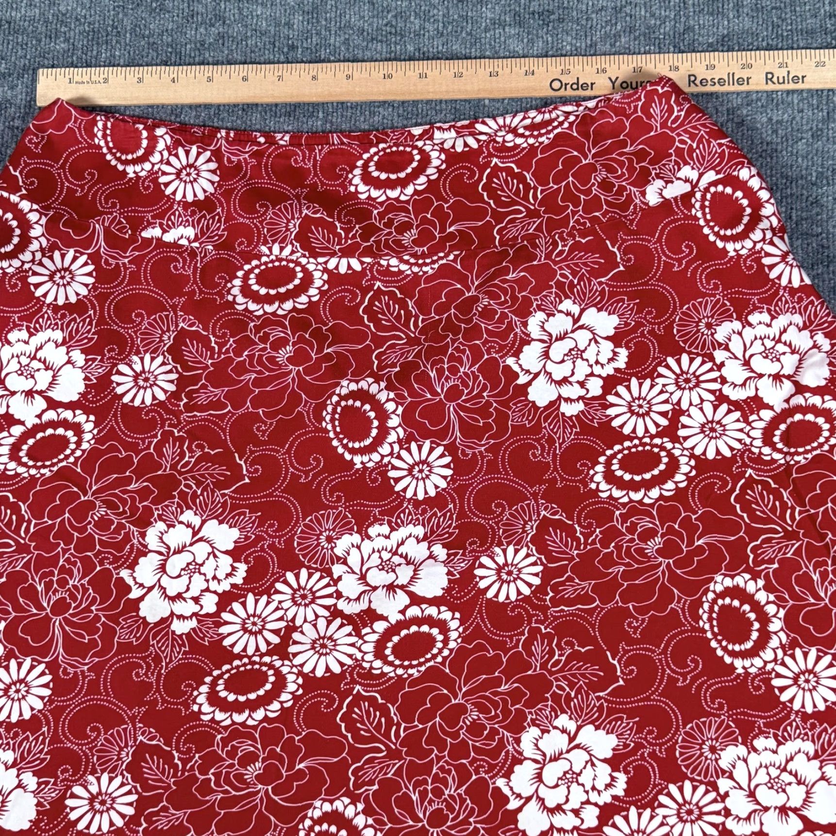 Vintage VINTAGE Notations Skirt Womens XL Red White Floral Print A-Line Stretch Cotton Side Zip Size 40" / US 18 - 2 Thumbnail