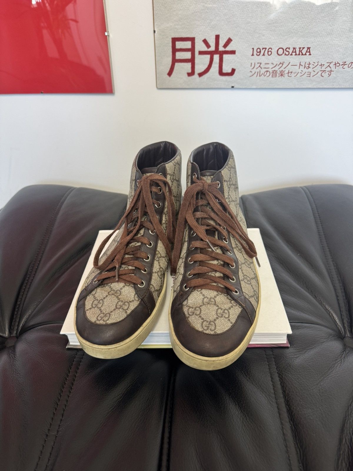 Gucci Gucci Monogram High-Top Sneakers Brown Luxury Designer Rare Size US 10 / EU 43 - 2 Thumbnail