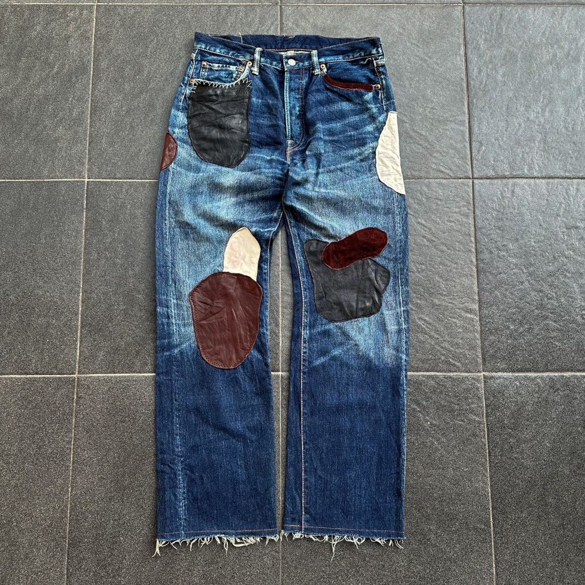Yohji Yamamoto 2000s Yohji Yamamoto Leather Patchwork Faded Denim  