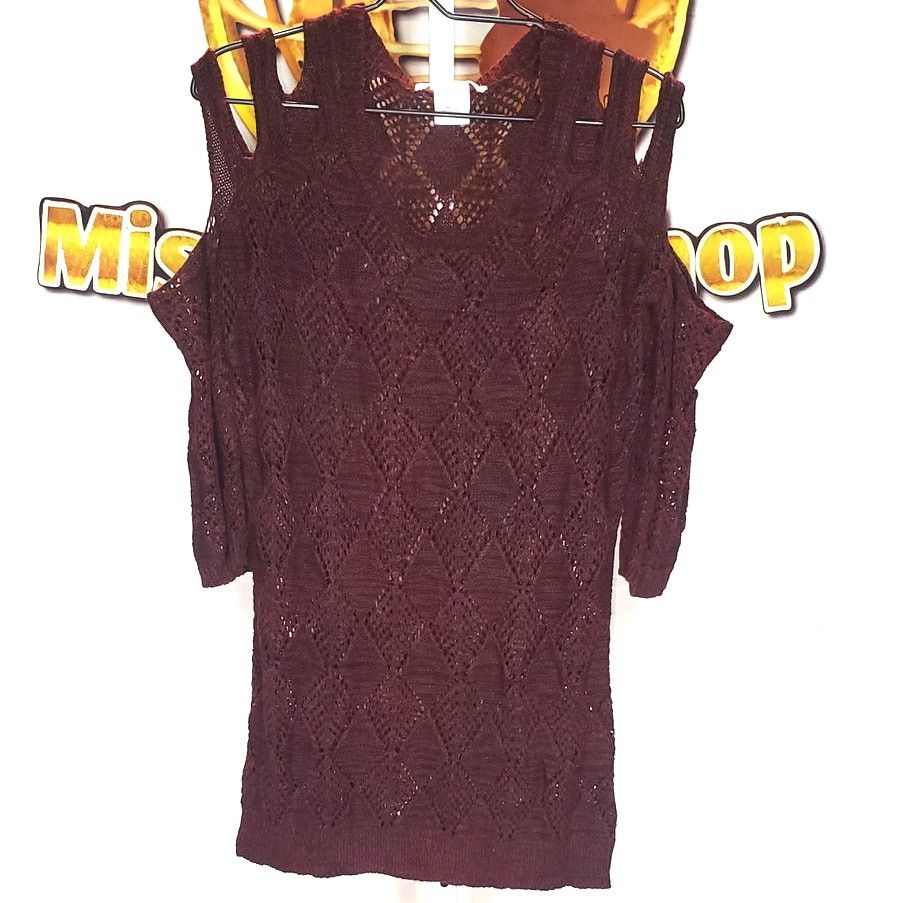 Other K. Jordan Burgundy Open Knit Cold-Shoulder Sweater Size XL Size L / US 10 / IT 46 - 1 Thumbnail