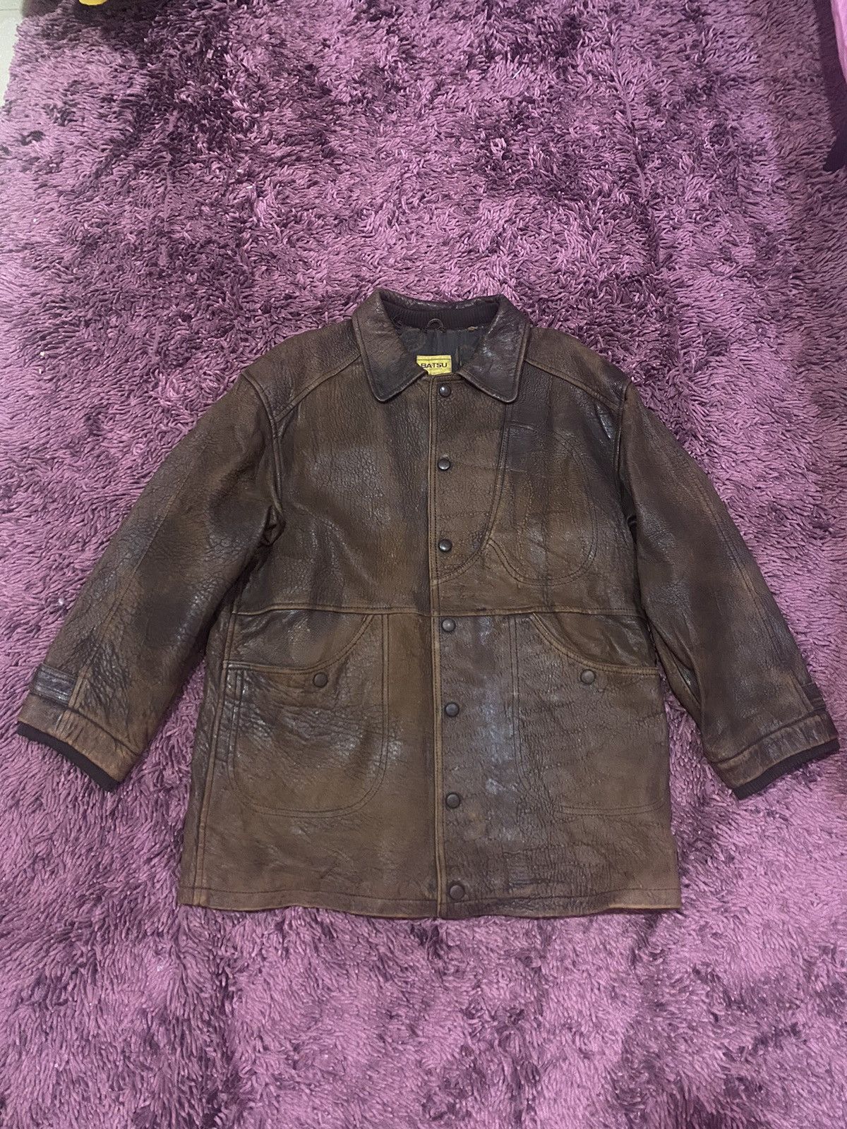 image of Leather Jacket x Vintage Ba-Tsu Japan Leather Parka Jacket in Brown, Men's (Size Medium)