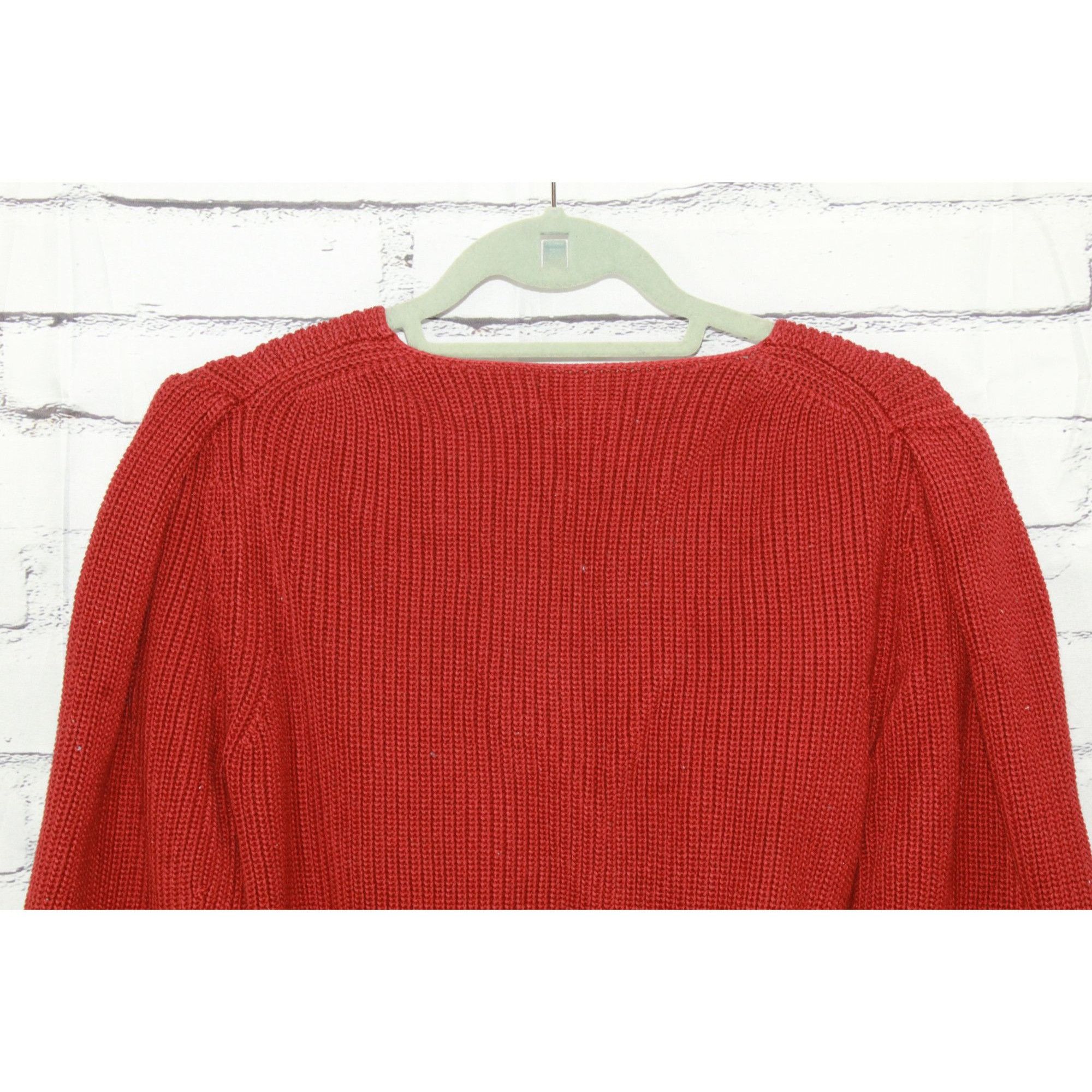 Massimo Dutti Massimo Dutti Red Knit Puff Sleeve V-Neck Sweater Size L Size L / US 10 / IT 46 - 4 Thumbnail