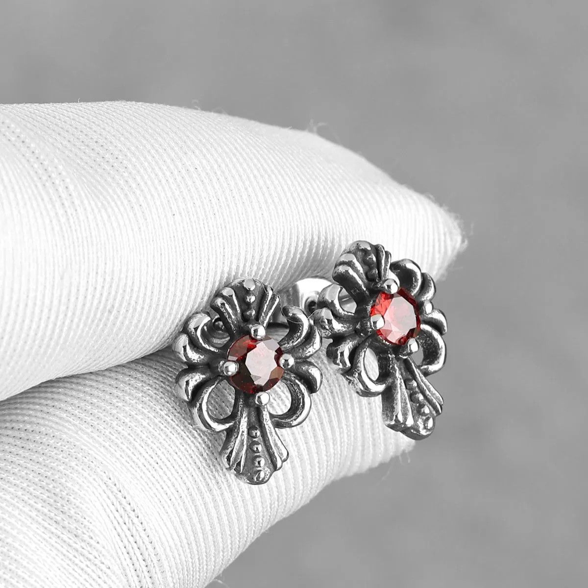 Jewelry Red Cross Stud Earrings Charm Stainless Earring Gift Size ONE SIZE - 5 Thumbnail