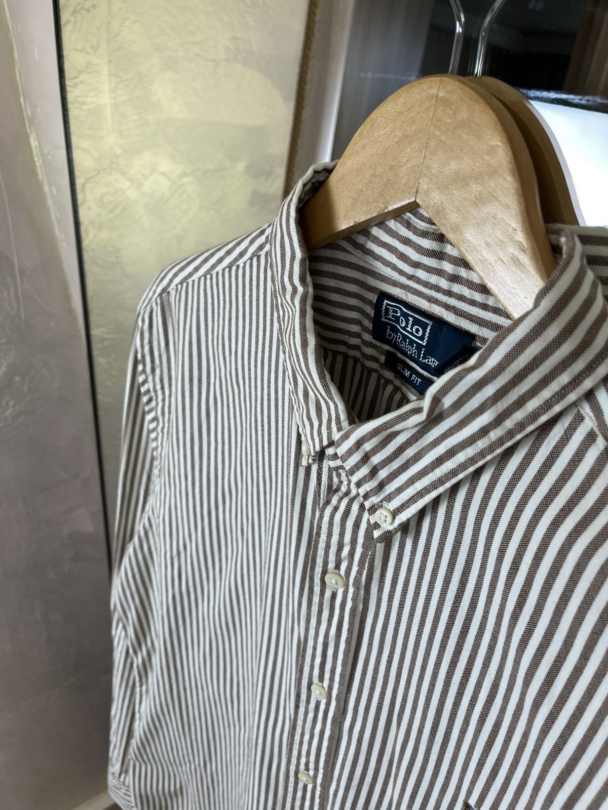 Polo Ralph Lauren Polo Ralph Lauren Slim Fit Brown Striped Oxford Shirt Size US XL / EU 56 / 4 - 7 Thumbnail