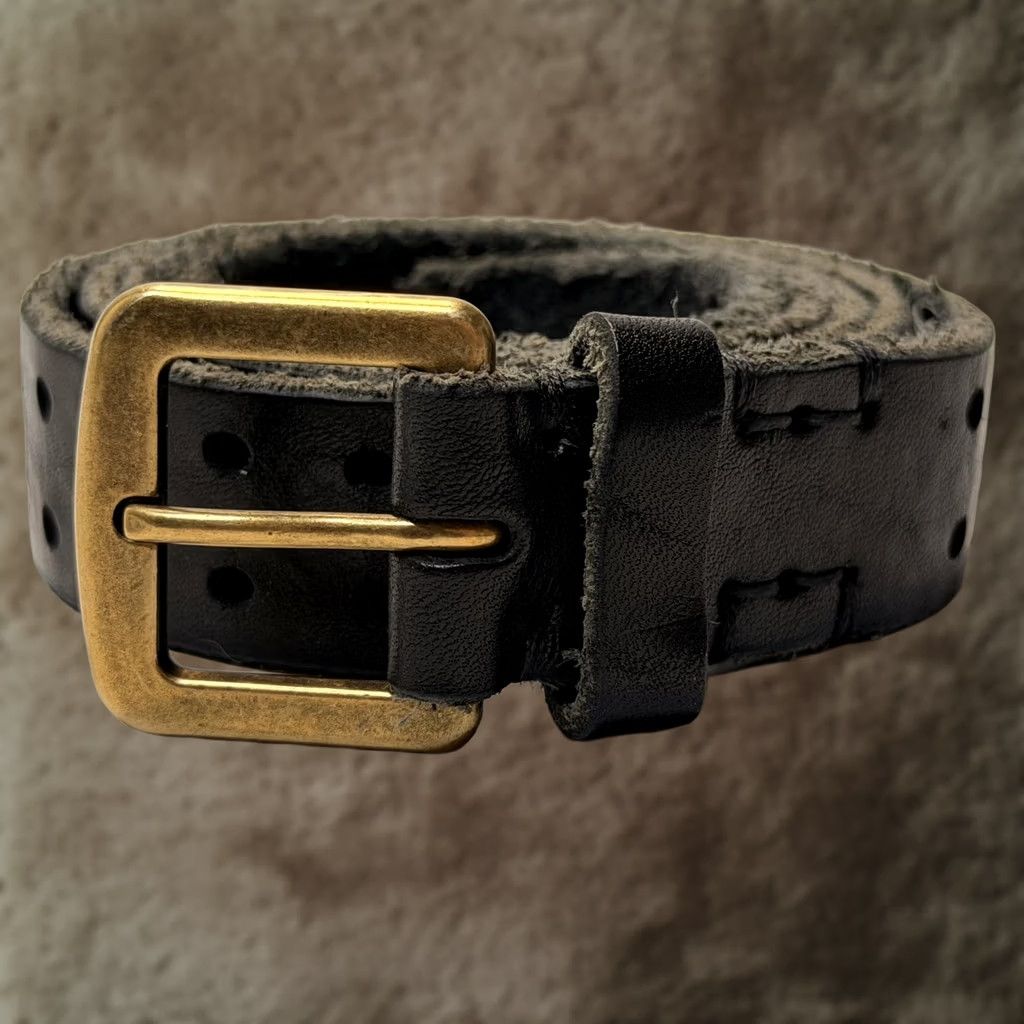 Dolce & Gabbana D&G Dolce & Gabbana Belt Mens 38 Black Leather Perforated Brass Buckle 95 cm Size 38 - 1 Thumbnail