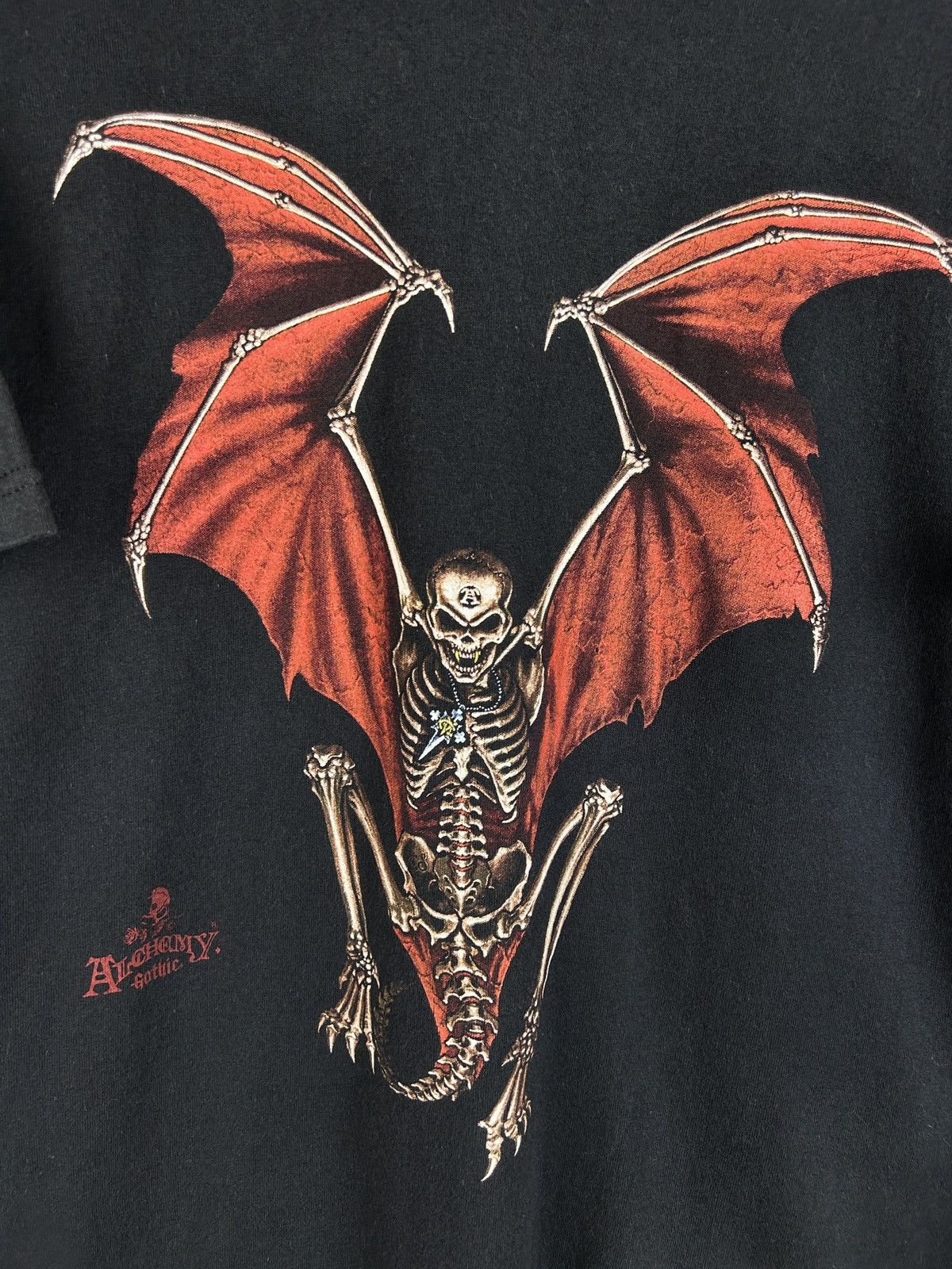 Vintage 90s Vintage Alchemy Gothic Skeleton Vampire Black T-Shirt L Size US L / EU 52-54 / 3 - 2 Thumbnail