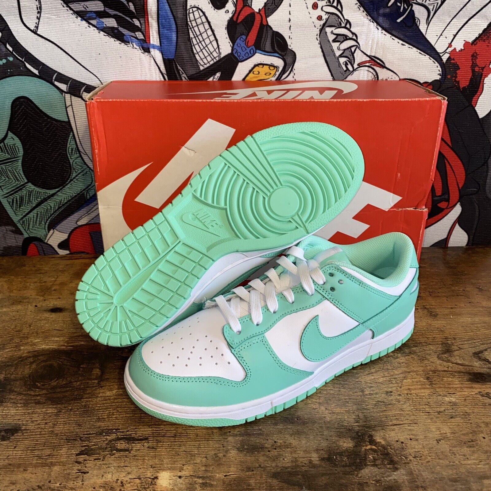 image of Size 8.5 - Nike Dunk Low Green Glow White Shoes, Men's