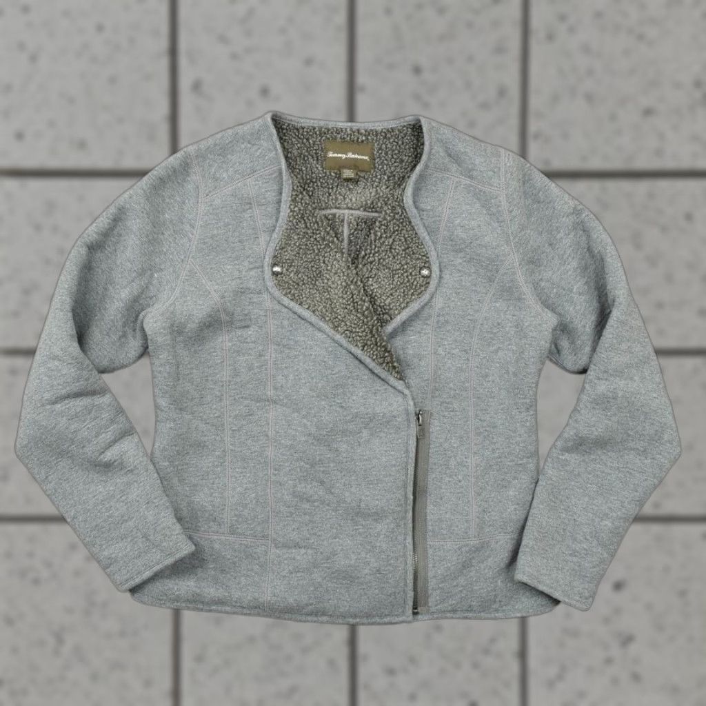 Tommy Bahama Tommy Bahama Cardigan Gray Cotton Full Zip Sherpa Lined Solid Women M Regular Medium Cardigan Size M / US 6-8 / IT 42-44 - 1 Thumbnail