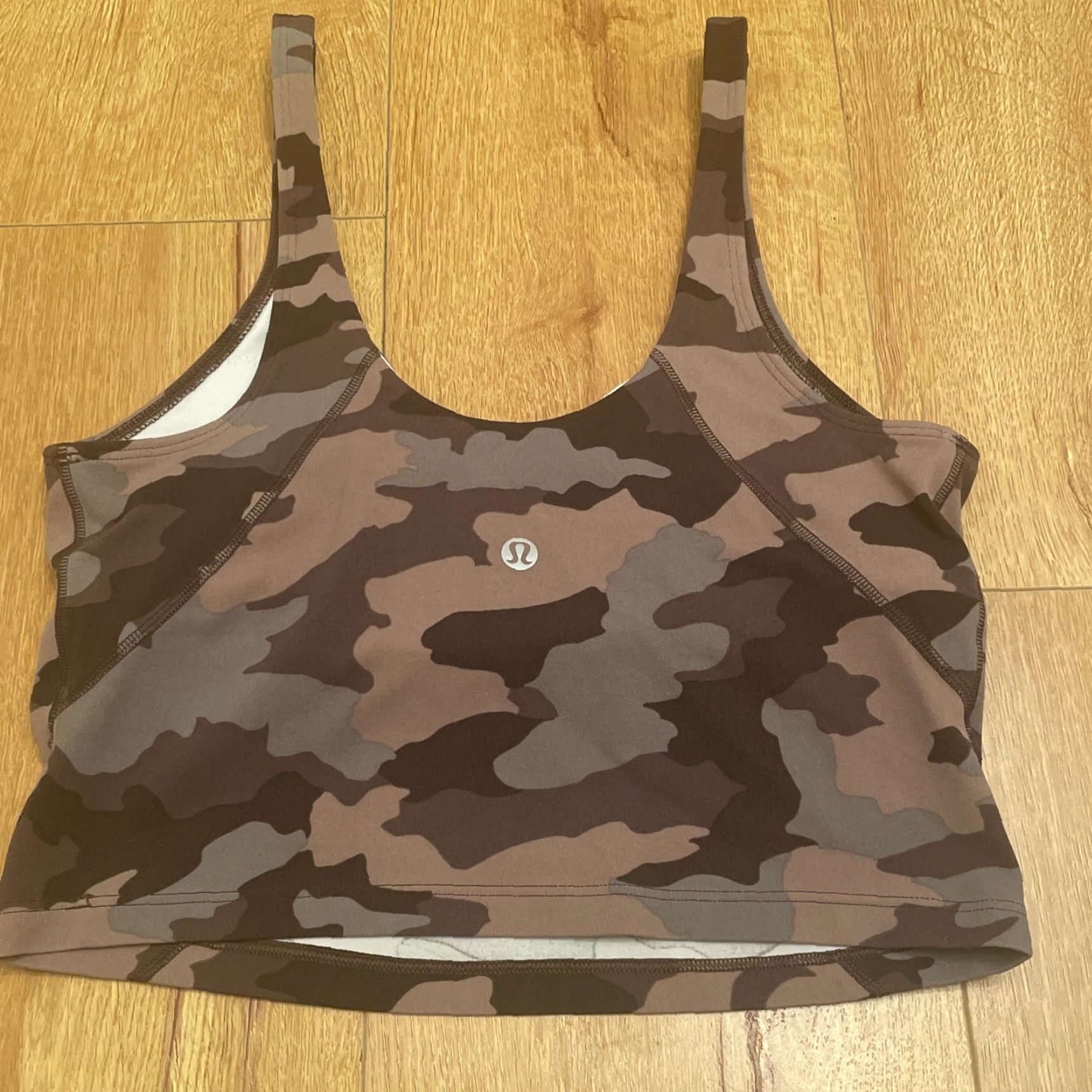 Lululemon VINTAGE Lululemon Align Tank Women Tank Cropped 6 Brown Camo Low Back Built-In Bra Yoga Compression Size ONE SIZE - 8 Thumbnail