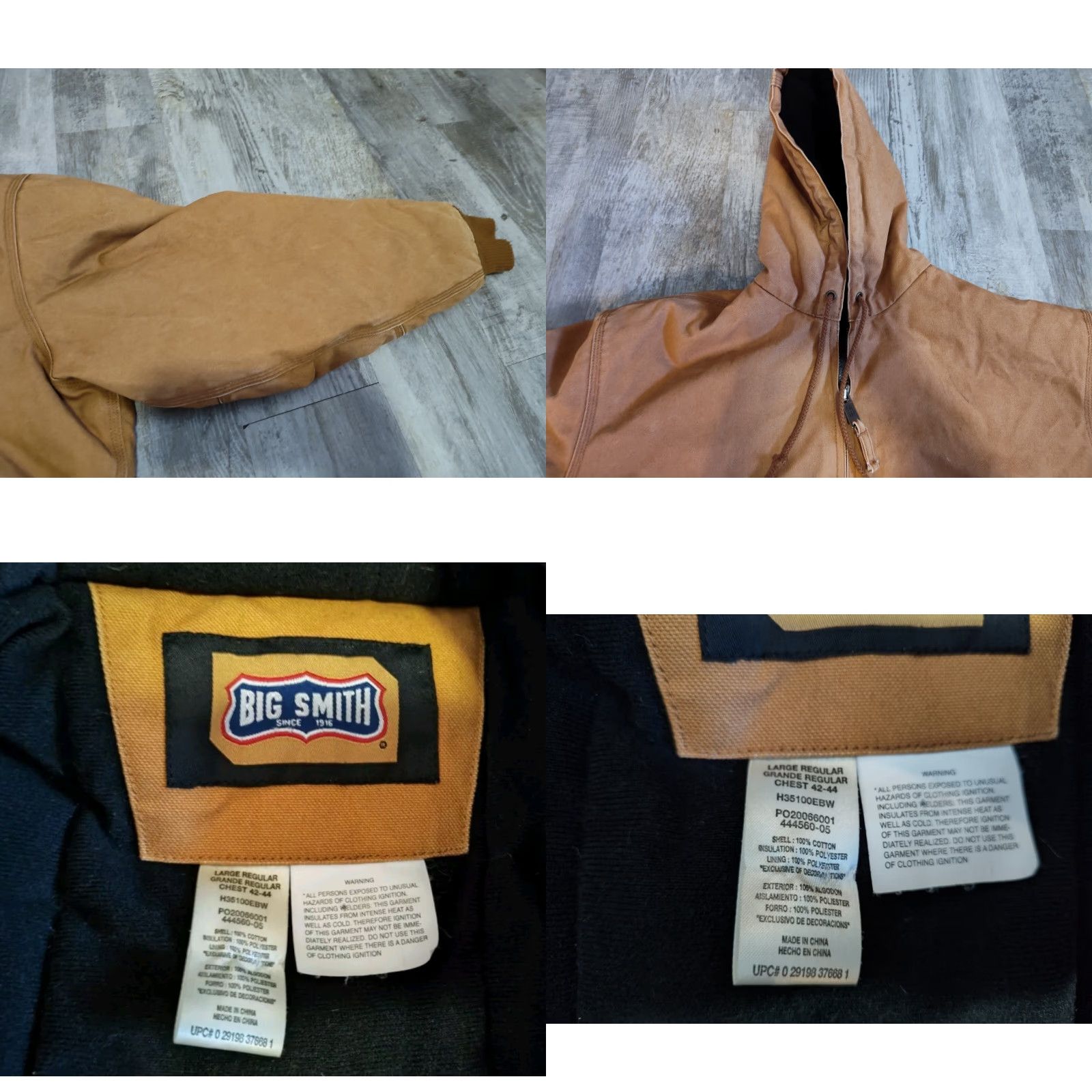 Vintage Big Smith Jacket Mens L Brown Canvas Zip Up Hooded Fleece Lined Workwear Casual Overcoat Seasonal Fall Winter Size US L / EU 52-54 / 3 - 8 Thumbnail