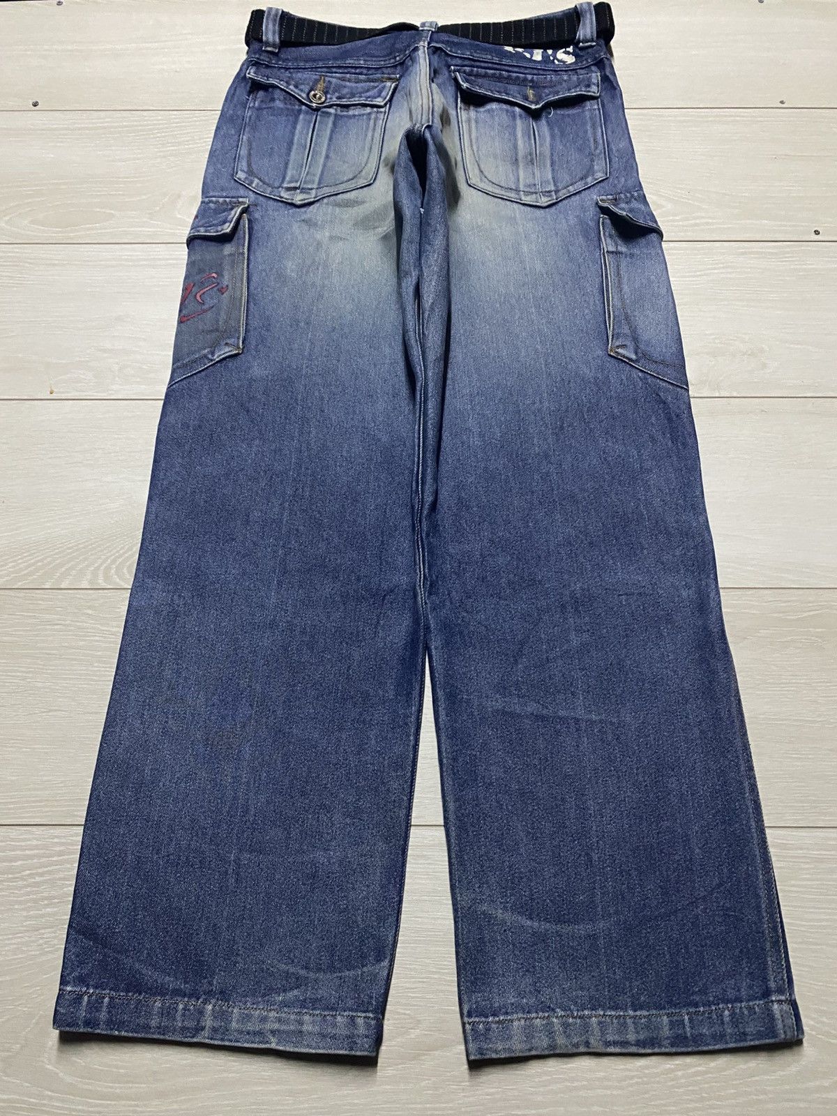 JNCO PJ’s Surfo Blue Wash With Belt Cargo Baggy Jeans Size US 32 / EU 48 - 2 Thumbnail