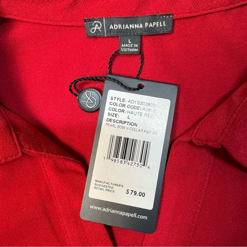 Adrianna Papell NWT New $79 Adrianna Papell 3/4 Sleeve Pearly Bow Red Blous Size L / US 10 / IT 46 - 6 Thumbnail