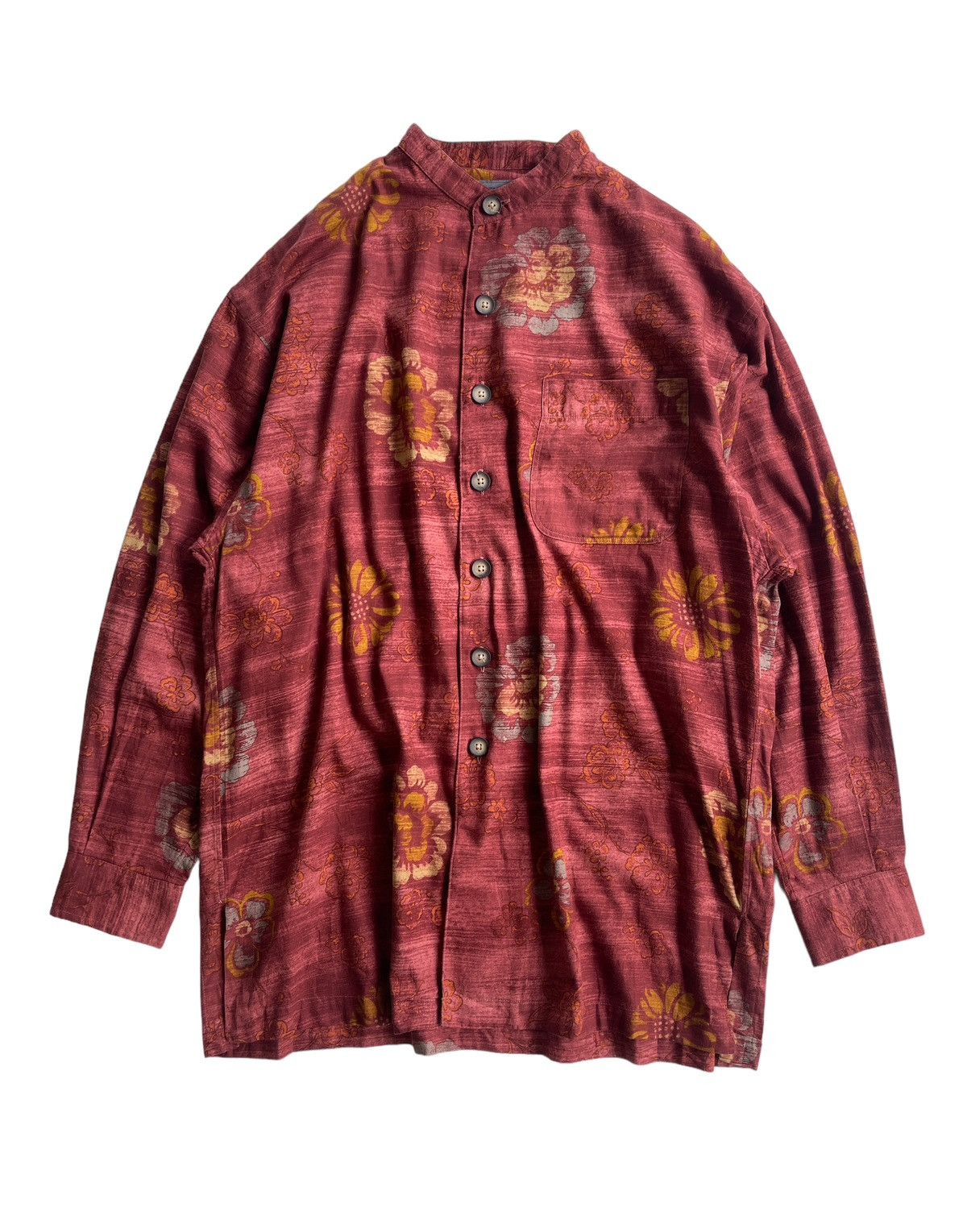 image of Vintage Kenzo Luxury Fullprint Flower Shirt in Maroon, Men's (Size XL)