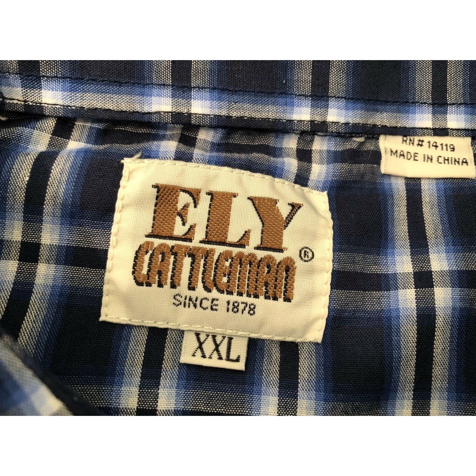Vintage ELY Cattleman - Pearl Snap Western Rockabilly Cowboy Shirt - Blue/White Plaid - 2XL - Cotton - Button-Up - Men Adult Size US XXL / EU 58 / 5 - 6 Thumbnail