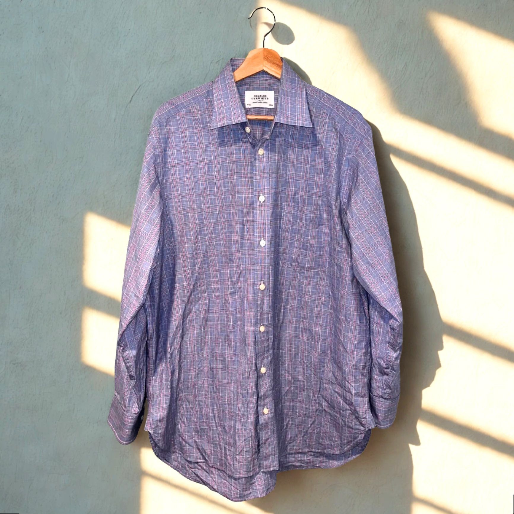 Charles Tyrwhitt Dress Shirt Non Iron Classic Fit Check Plaid Men 16/34 Shirt  Casual Formal