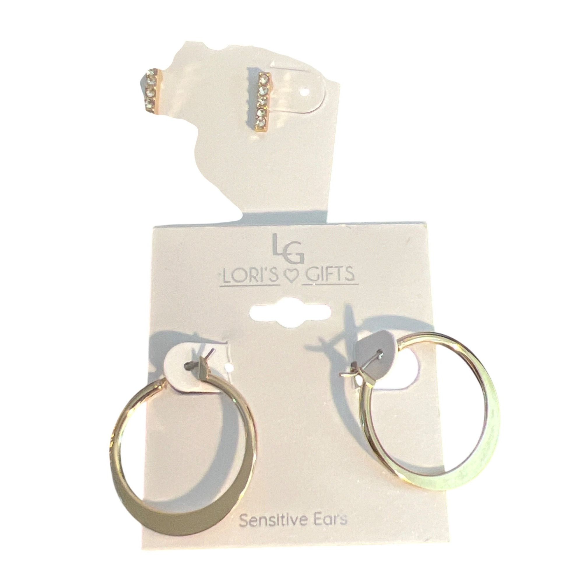 Other 4 Pair Lori's Gift Gold Tone Earrings Hoops Studs Rhinestone Size ONE SIZE - 3 Thumbnail