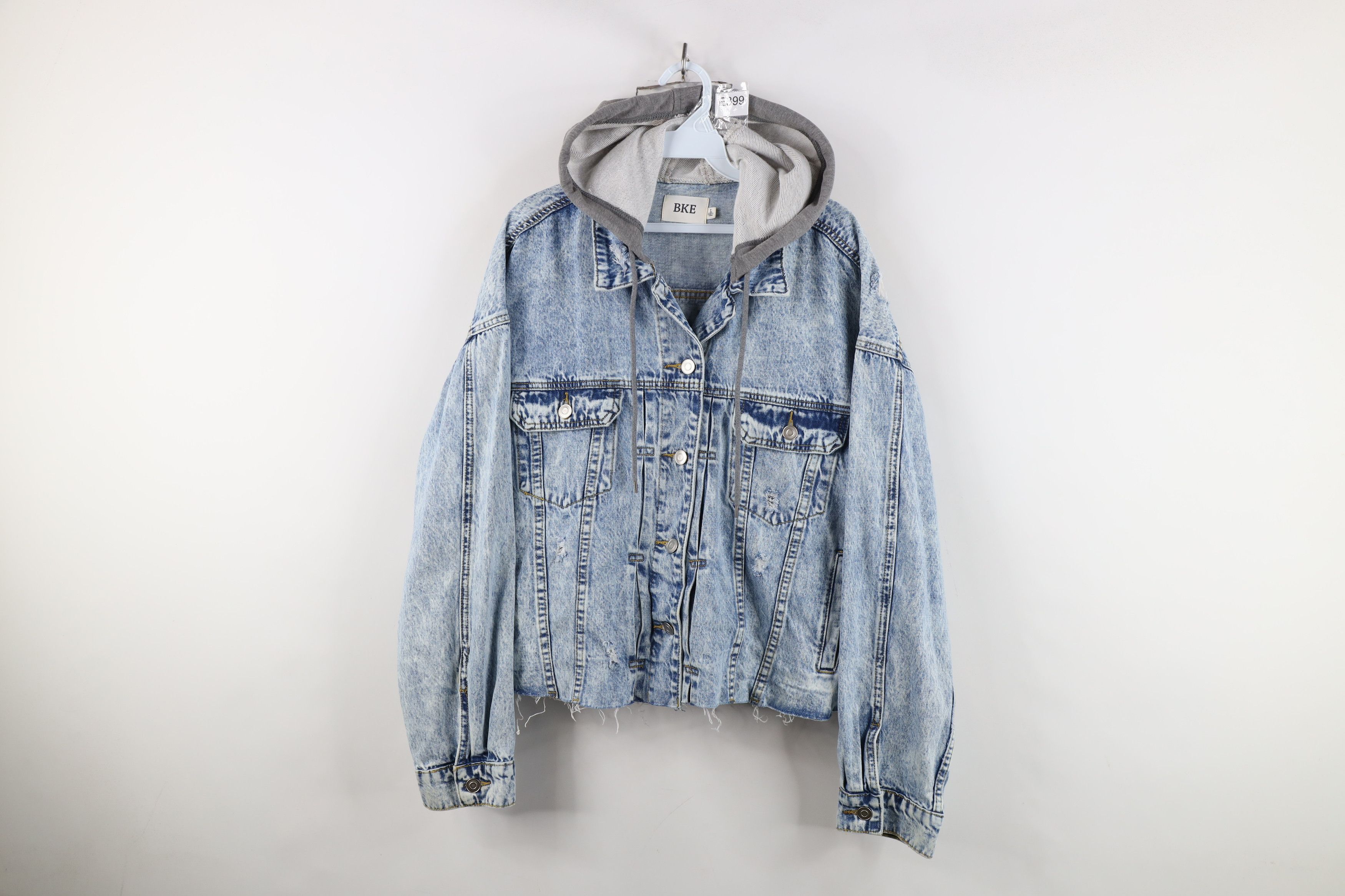 Vintage Buckle BKE Off Cropped Acid Wash Hooded Denim Trucker Jacket Size L / US 10 / IT 46 - 1 Thumbnail