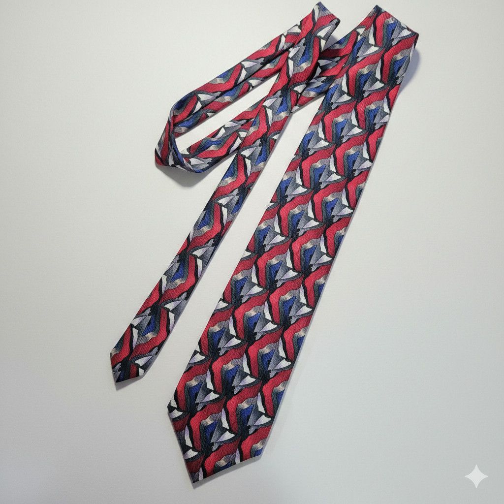 Other J. Garcia 59x3.5" Tie Vintage 100% Silk Red Grey Abstract Size ONE SIZE - 3 Thumbnail