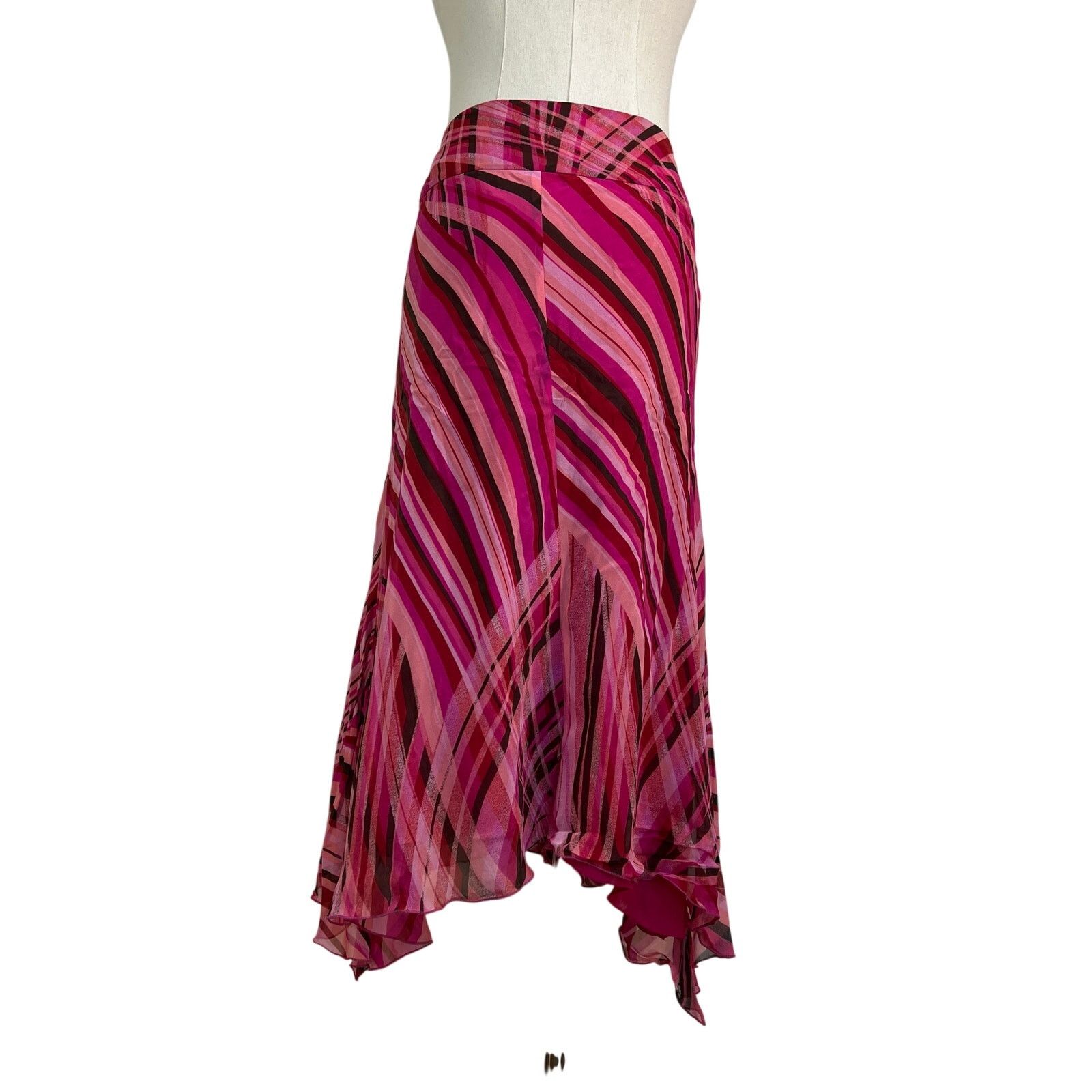Vintage Vintage Y2K Printed Stripes Silk Skirt Pink Size 36" / US 14 / IT 50 - 7 Thumbnail