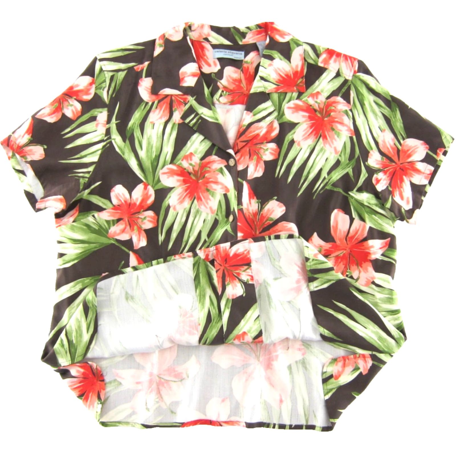 Pinko Valerie Stevens Silk Blouse 1X Pink Tropical Floral Short Sleeve Women's 1X Silk Blouse Size XL / US 12-14 / IT 48-50 - 4 Thumbnail