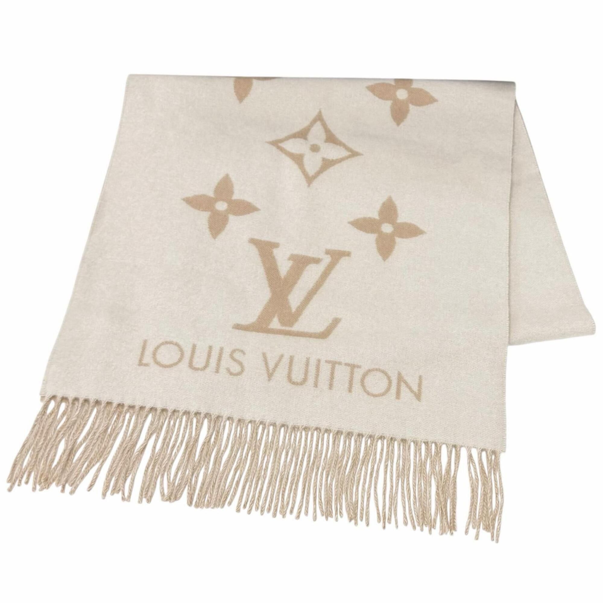 Louis Vuitton LOUIS VUITTON (Louis Vuitton) 2025 Model M78123 Reykjavik Scarf - 100% Cashmere, Beige, Current Model, Logo Design, Fringe, Large Size, Comes with Box, Made in Italy, Women's. Size ONE SIZE - 1 Thumbnail