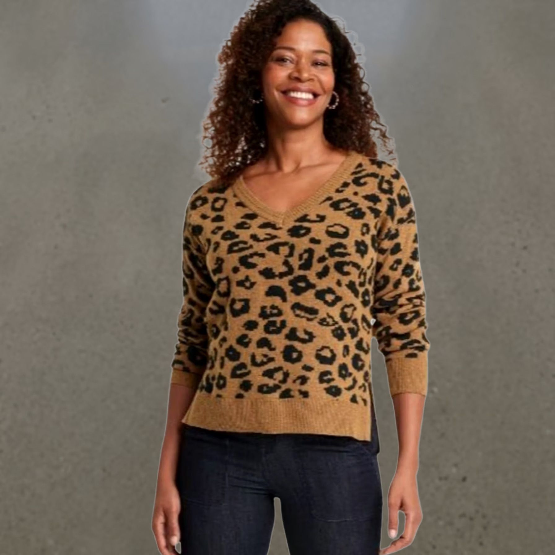 Vintage Knox Rose V-neck Sweater Women 2XL Brown Leopard Knit Pullover Casual NEW Size XXL / US 16-18 / IT 52-54 - 1 Thumbnail