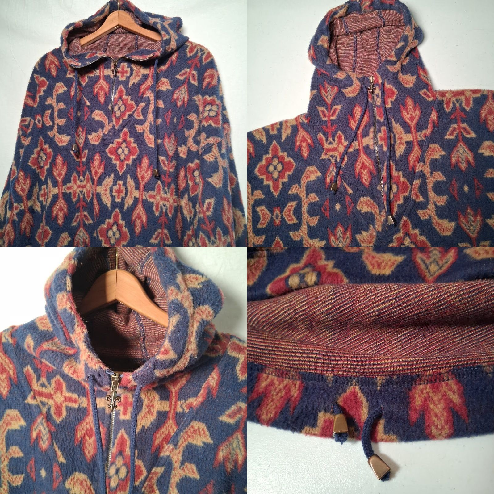 Express VINTAGE Express Tricot Fleece Shirt Jacket 90s Floral Blue Maroon Women S Pullover Zip Hooded Size S / US 4 / IT 40 - 8 Thumbnail