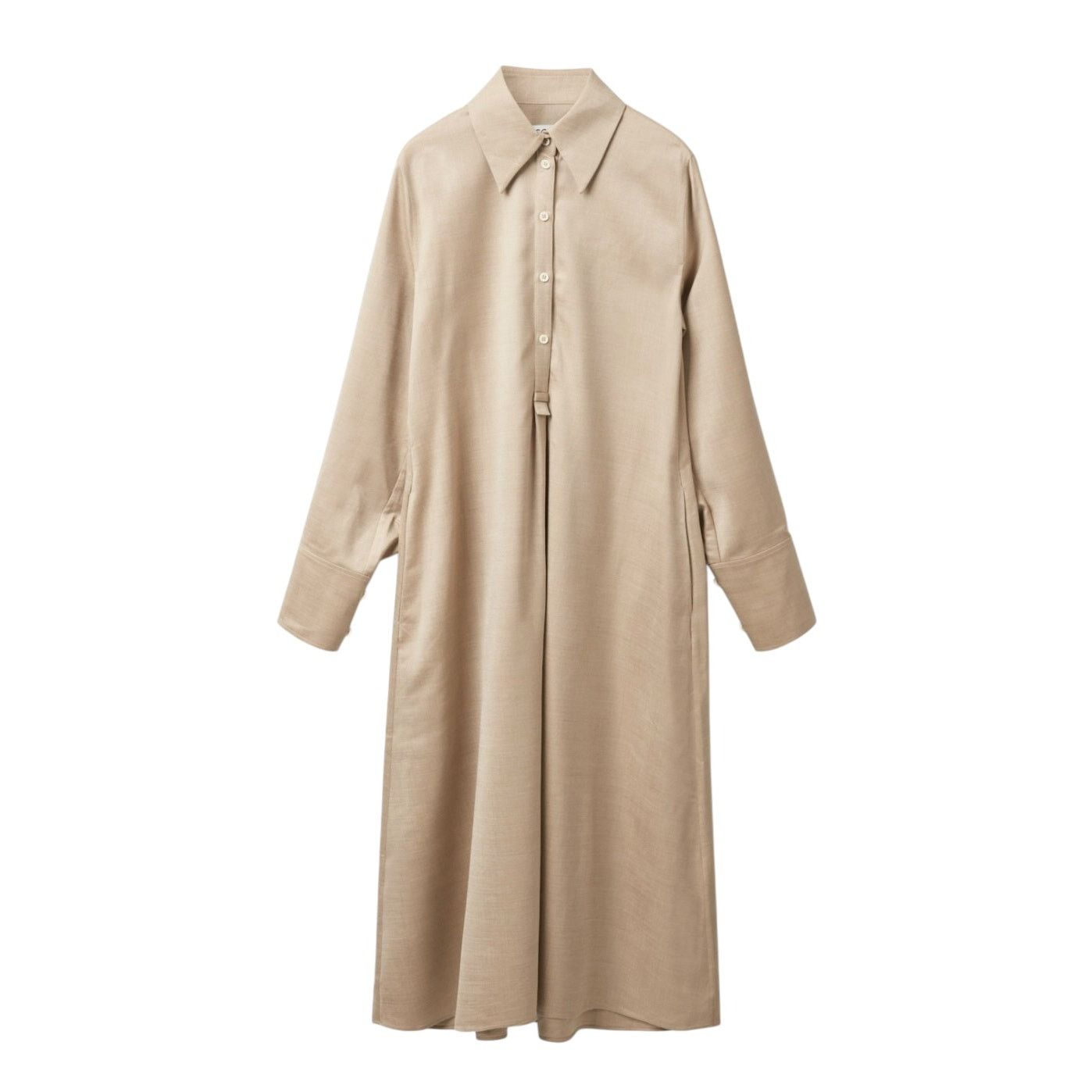 Cos COS Beige Wool Blend Oversized Collar Midi Shirt Dress Size M / US 6-8 / IT 42-44 - 2 Thumbnail