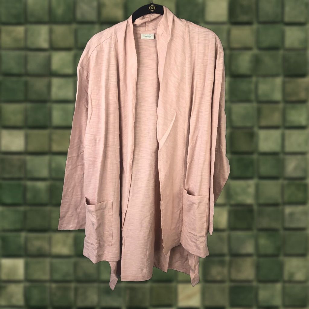 Vintage LOGO Lounge Jacket Womens XL Pink Open Front Slub Knit Pockets Lightweight Casual Size XL / US 12-14 / IT 48-50 - 1 Thumbnail